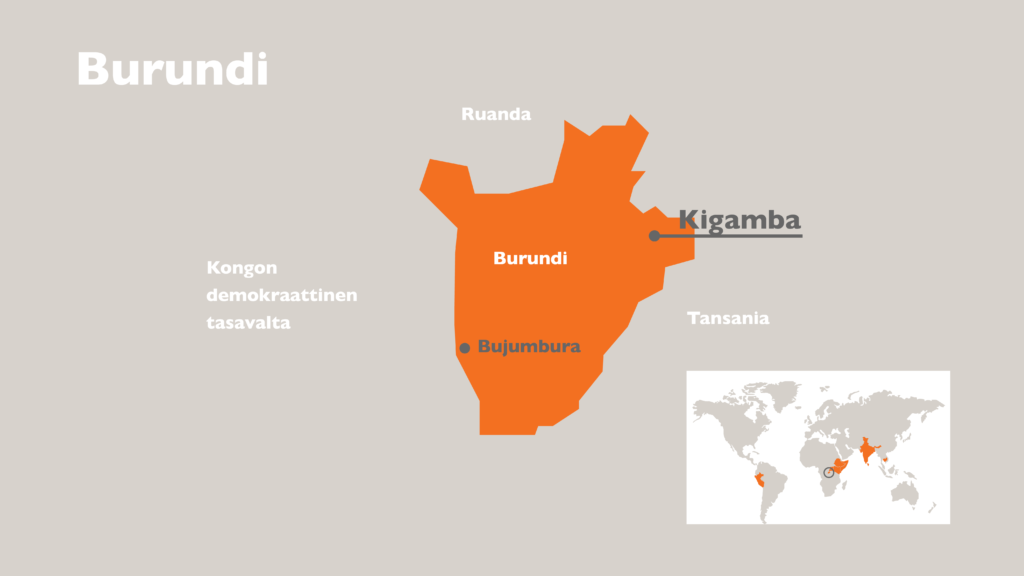 Burundin kartta, johon on merkitty Kigamban sijainnin.